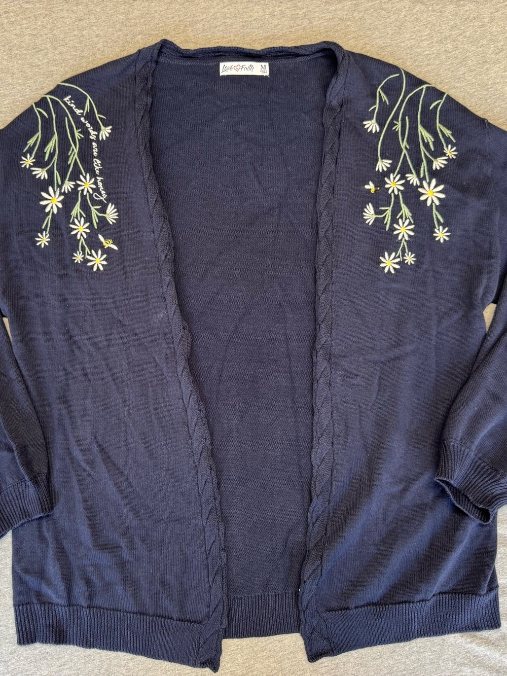 Navy Open-Front Cardigan with Daisy Embroidery - Picture 1 of 5